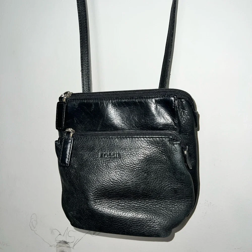 Fossil Black Leather Crossbody Bag